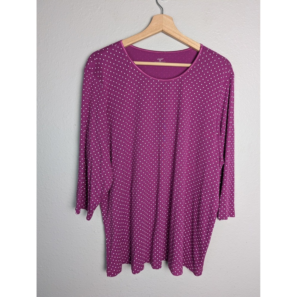 CJ Banks T-Shirt Womens 2X Pink Polka Dot 3/4 Sleeve Cotton Jersey Relaxed Fit